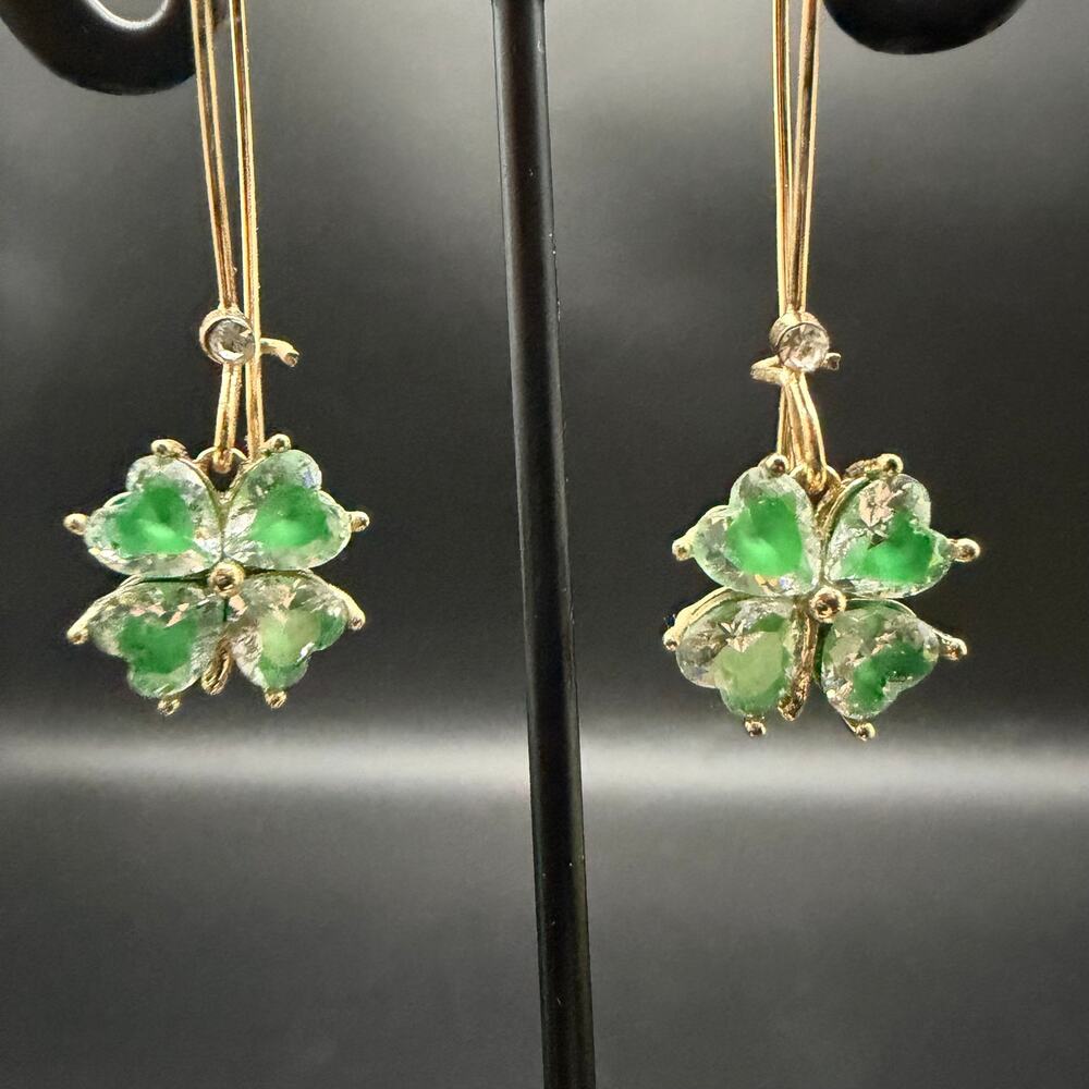 NEW True To Form Hand Painted Shamrock 4 Leaf Clover Earrings ~St Patrick’s Day